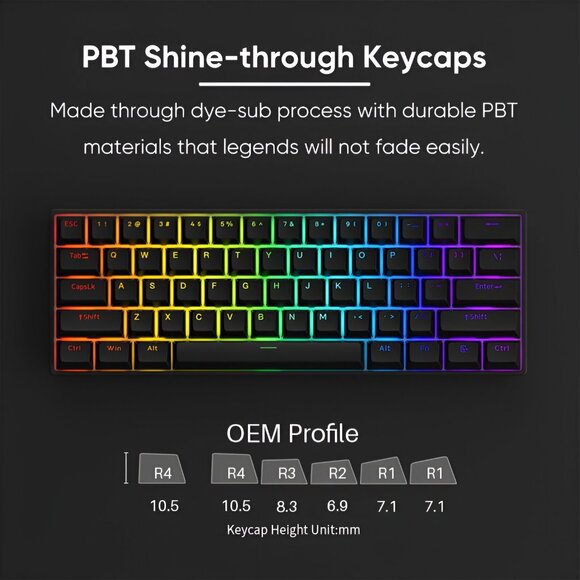 61-Key Wired Mechanical Gaming Keyboard with Rapid Trigger and RGB Backlight - Picture 2 of 5